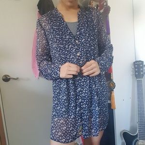 button down sheer floral dress